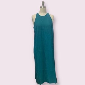 Women’s Satin Keyhole Back High Neckline Slip Dress A New Day Teal Size M